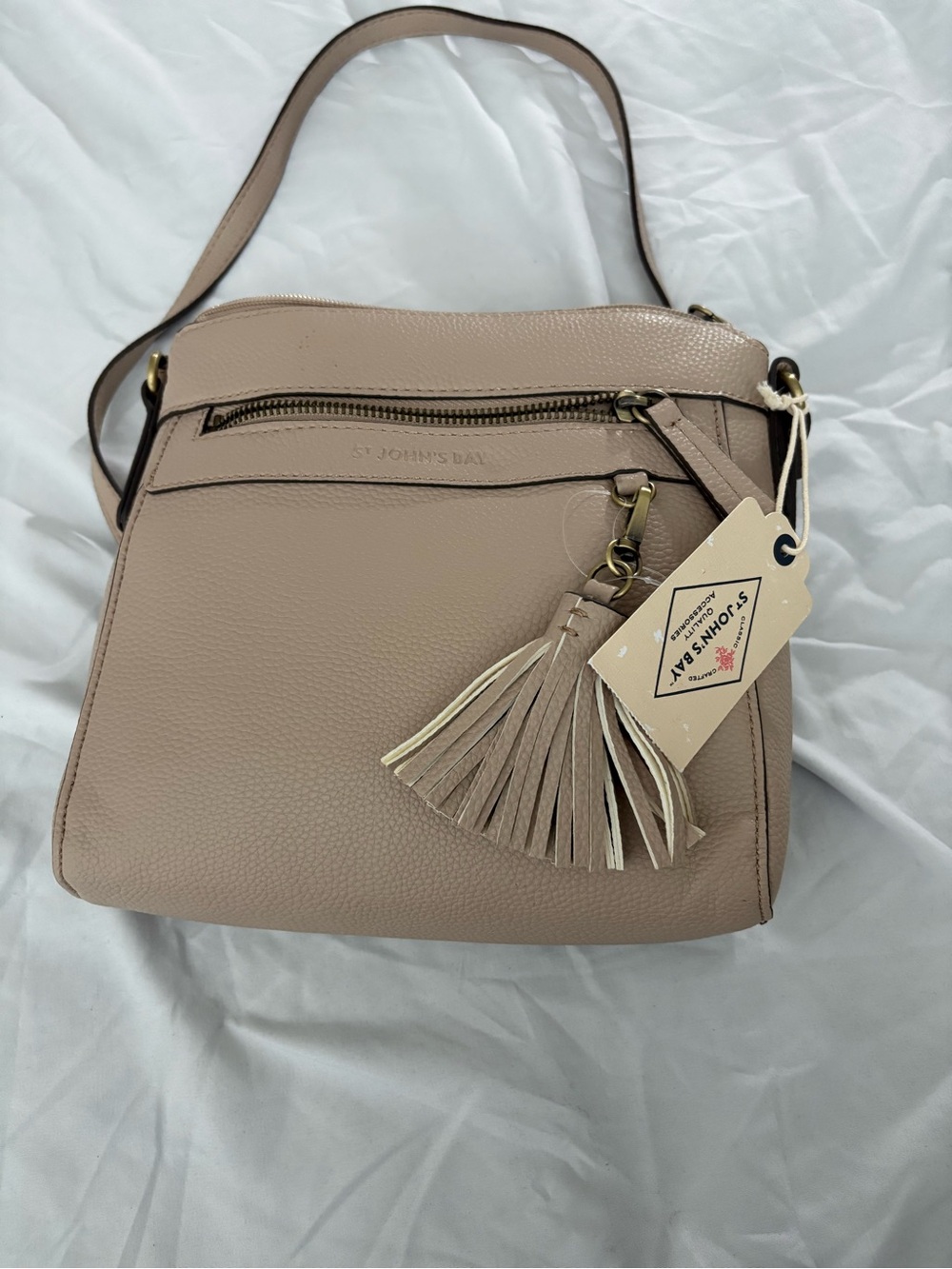 St. John's Bay Blush Pebbled Leather Crossbody with Tassel
